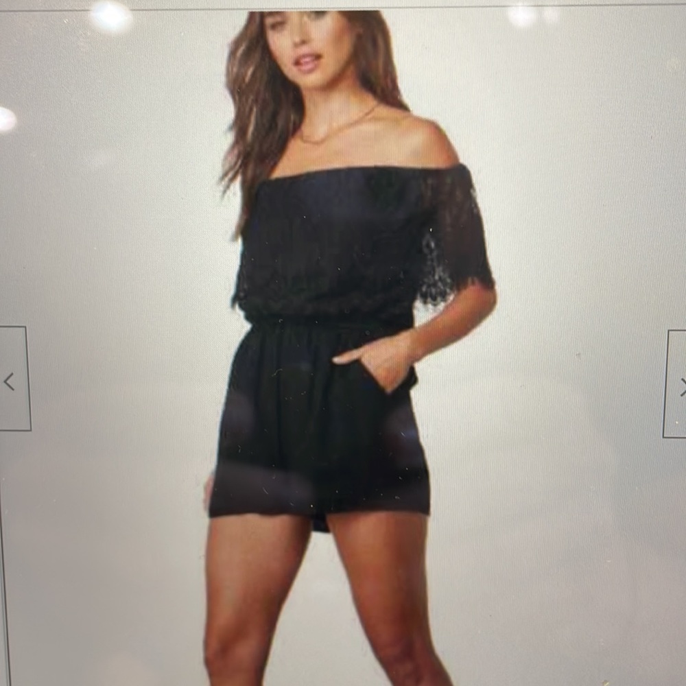 BB Dakota Charisse Black Lace Off the Shoulder Romper.